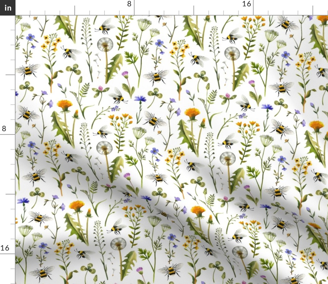 Bees And Wildflowers / White / Small Scale