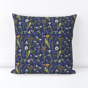 Bees And Wildflowers / Dark Blue / Small Scale