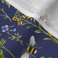Bees And Wildflowers / Dark Blue / Small Scale