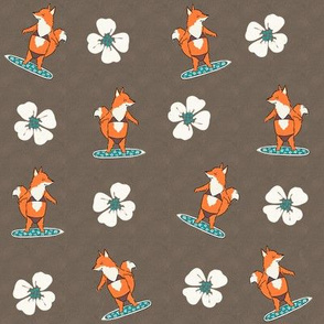 Woodland Surfers Fox on Brown, Tropical Flower