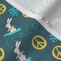 Woodland Surfers- Peace Bunny on  Dark Blue
