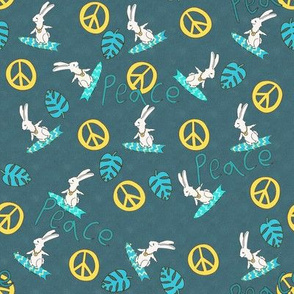 Woodland Surfers- Peace Bunny on  Dark Blue