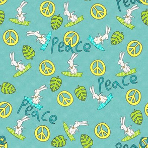 Woodland Surfers- Peace Bunny on Bright Blue