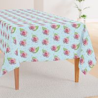 Polka Dots and Roses - blue, large