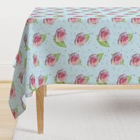 Polka Dots and Roses - blue, large