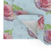 Polka Dots and Roses - blue, large