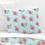 Polka Dots and Roses - blue, large