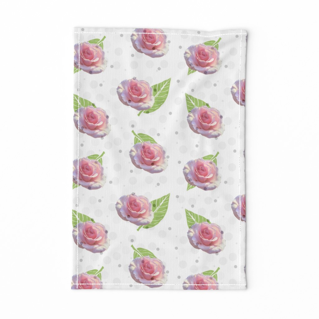 Polka Dots and Roses - white, large