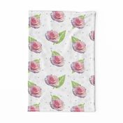 Polka Dots and Roses - white, large