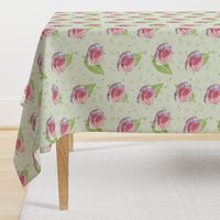 Polka Dots and Roses - green, large