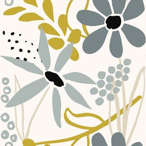 Floral Medley in Ochre and Gray