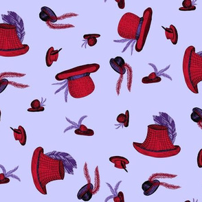 A Windy Day at the Races - Scarlet Hats and Purple Plumes on Mauve(3)