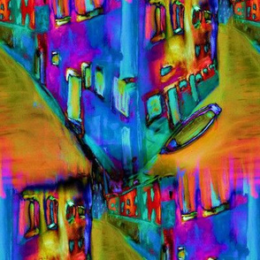 VENICE PSYCHEDELIC REFLECTIONS  MULTICOLOR BLUE ORANGE AQUA TURQUOISE PAYSMAGE