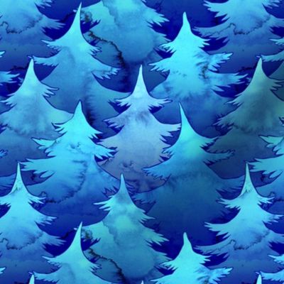 Blue Watercolor Pines