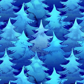 Blue Watercolor Pines