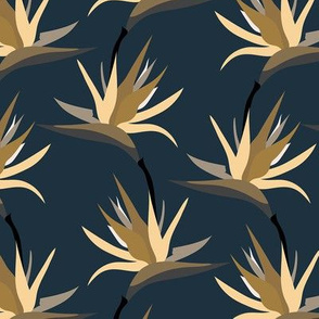 Bird of Paradise Tropical Flowers - navy and cream