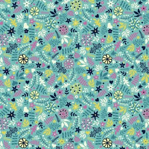 summer floral - blue pink and yellow