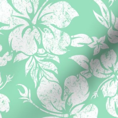 Distressed Hawaiian Hibiscus Floral- Mint Green