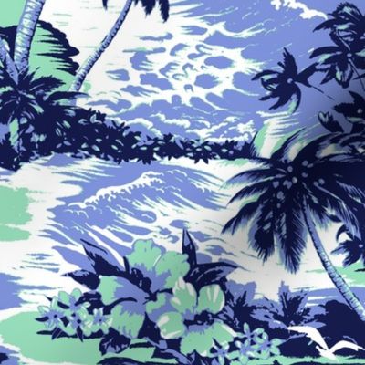 Hawaiian Island Scenic- Mint and Periwinkle