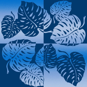 Monstera Leaf Tropical Hawaiian Striped Blend - Blue