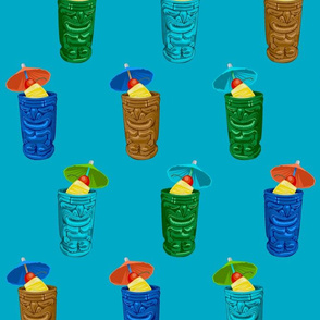 Tiki Mugs Retro Hawaiian Tropical Drinks - Teal