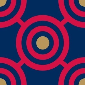  Bullseye Circles Red and Gold on Navy Blue