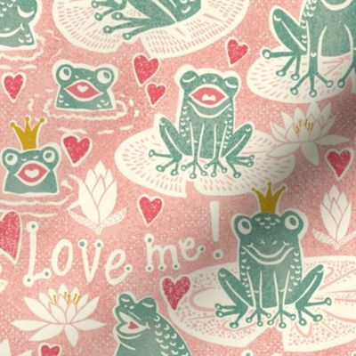 Kiss me prince - frog pond -pink - large scale - 18" fabric- 24" wallpaper