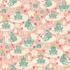 Kiss me prince - frog pond -pink - large scale - 18" fabric- 24" wallpaper