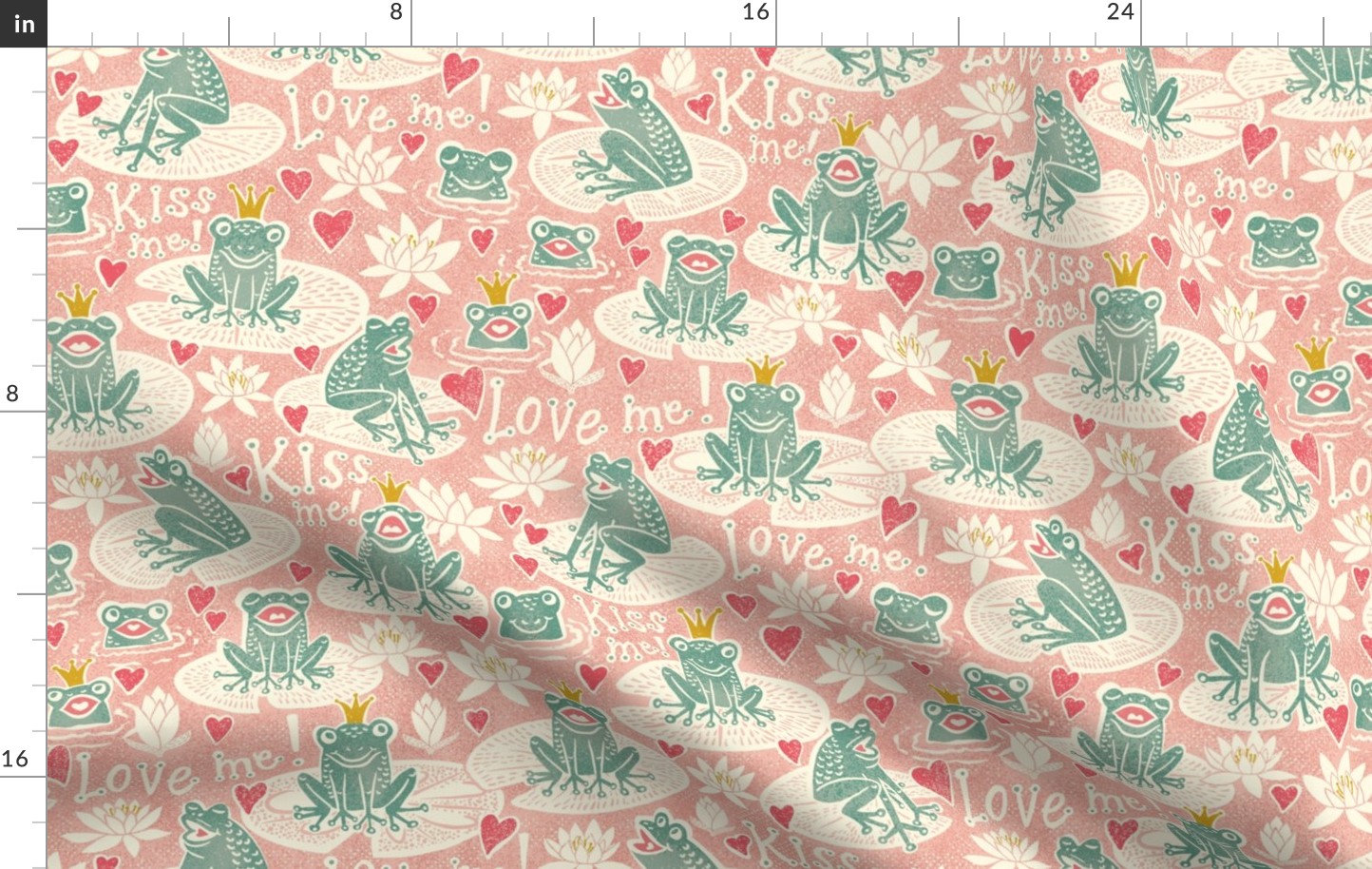 Kiss me prince - frog pond -pink - large scale - 18" fabric- 24" wallpaper