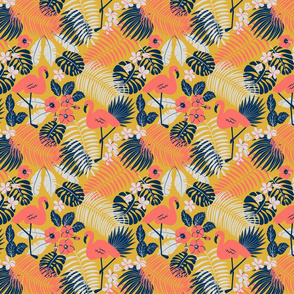 yellow tropical design with flamingo (small scale)