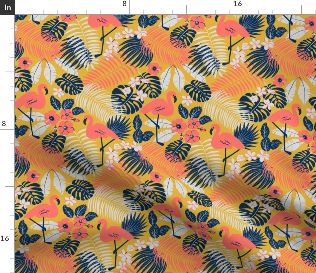 yellow tropical design with flamingo (small scale)