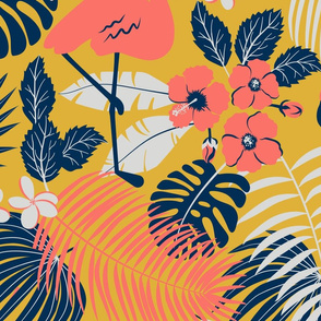 yellow tropical design with flamingo (large scale)