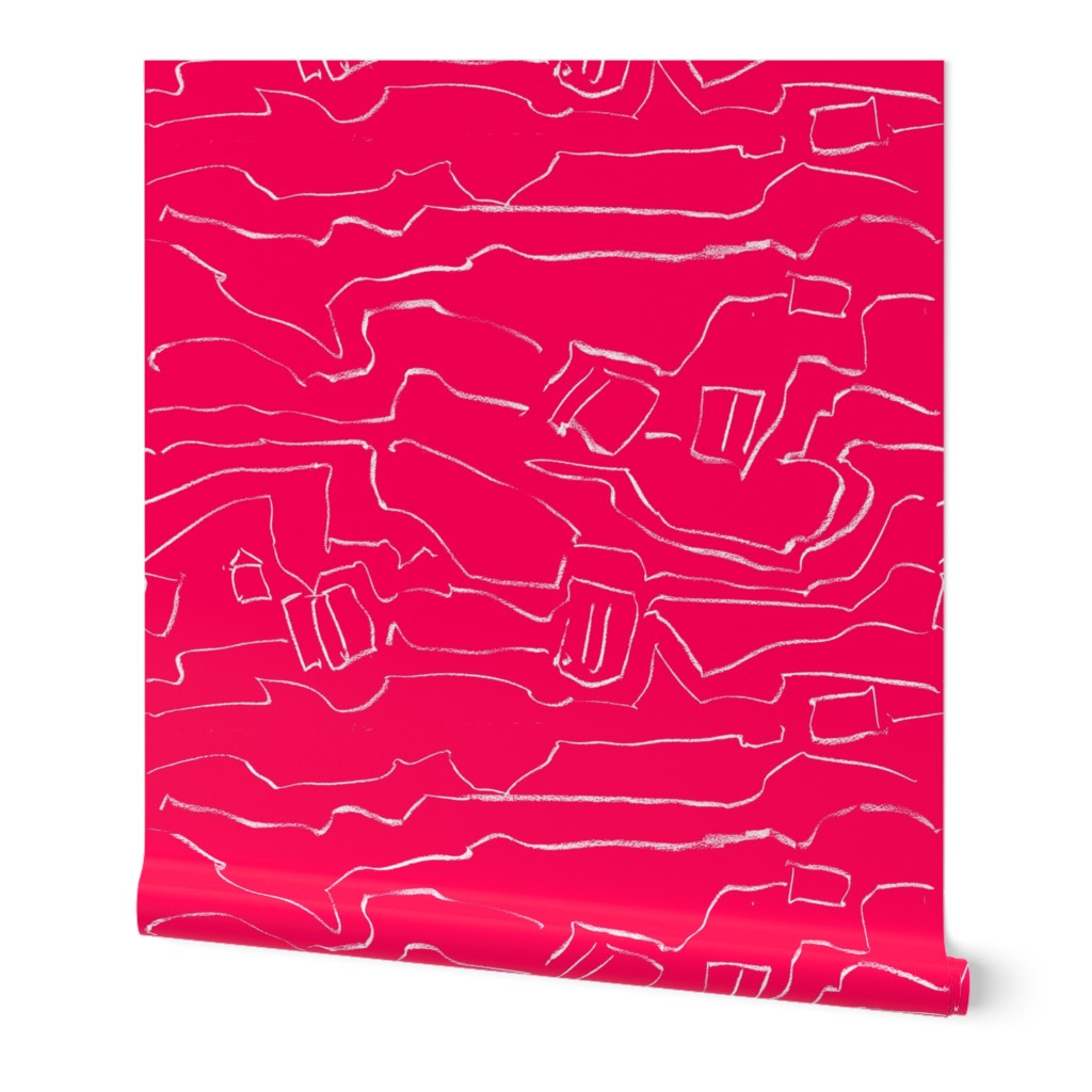 Eros Hot Pink Abstract Landscape Drawing