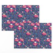 Flower sea, ditsy, summer, small-scale, blue + pink