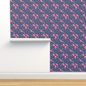 Flower sea, ditsy, summer, small-scale, blue + pink