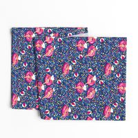 Flower sea, ditsy, summer, small-scale, blue + pink