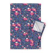 Flower sea, ditsy, summer, small-scale, blue + pink