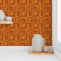 Mid Century Tiki heads orange red