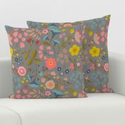 WOODLAND FLOWERS gray jumbo