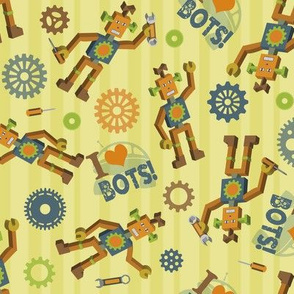 Vintage Scattered Robots on a Field of Gold