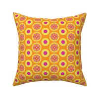 Orange, Yellow, Pink Abstract Flowers and Dots