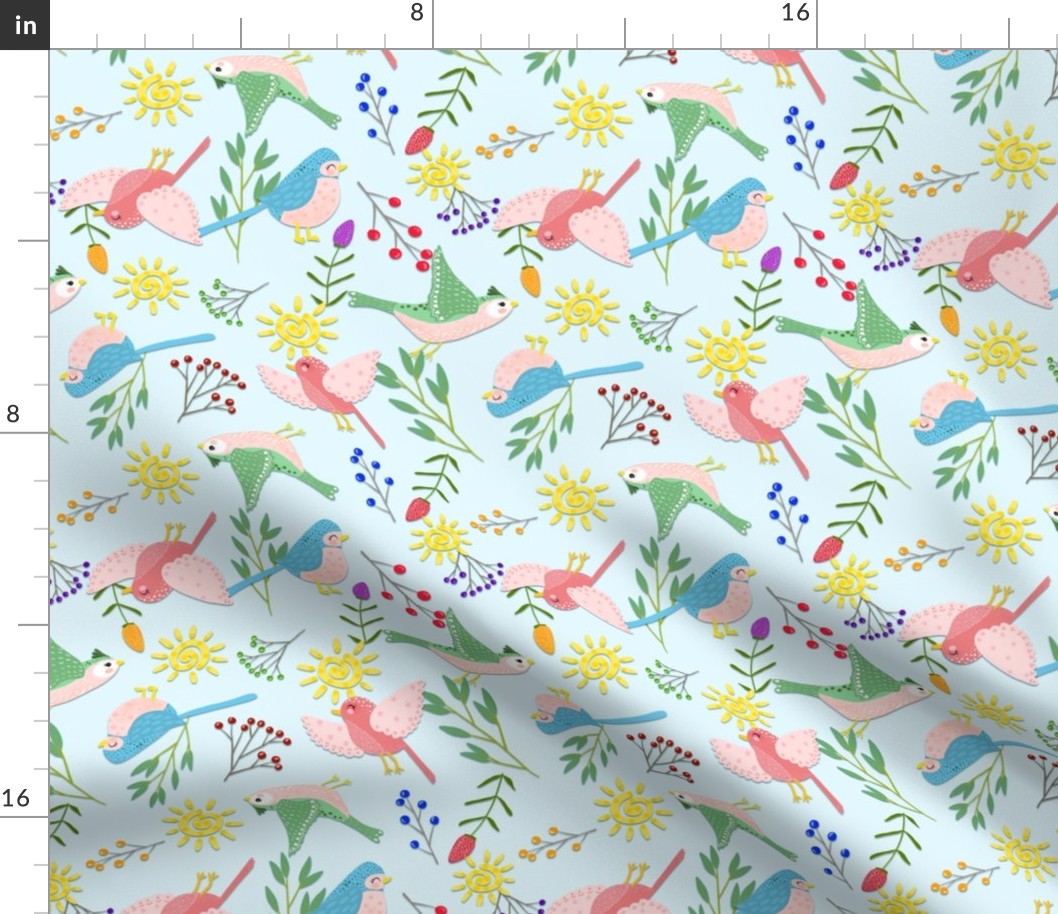 **TK-SUMMER SMALL WHIMSICAL BIRDS-BRITE-Teal