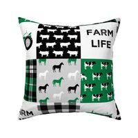 FARM LIFE wholecloth - black and green patchwork - tractor with plaid C19BS