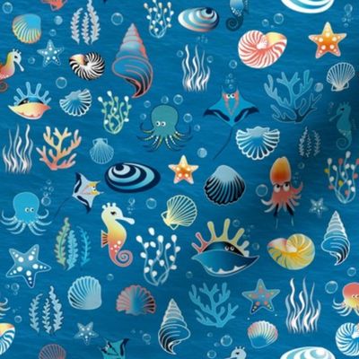 playful sea life on blue small