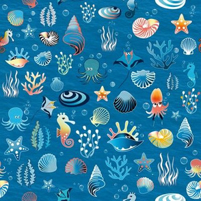 playful sea life on blue small