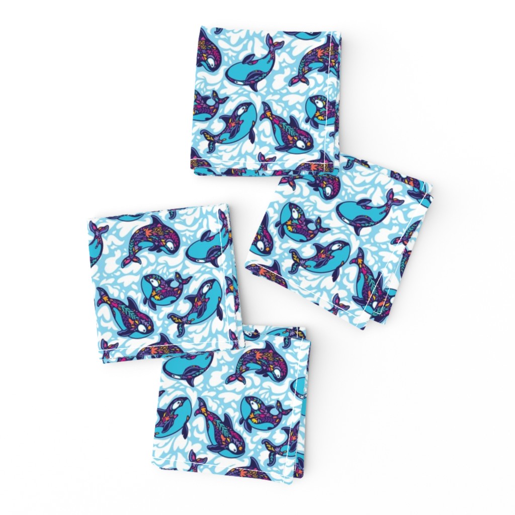 Floral orca whales