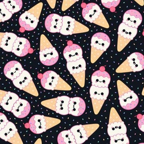 Cute Icecream Cones and Sprinkles Ditsy Pattern