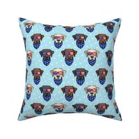 all the labs - patriotic Labrador fabric - yellow, black, chocolate lab faces with sunglasses (blue) - LAD19