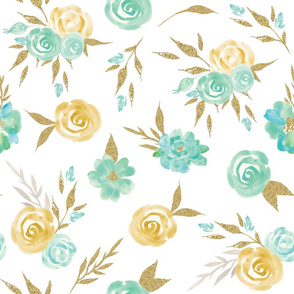 mint gold glitter watercolor floral