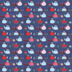 Small scale • Tea pot and tea cup - blue and red